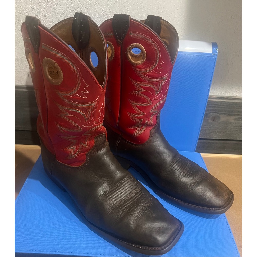 Justin Mens BR737 Bent Rail Cowboy Boots Brown Red Square Toe Leather USA 11.5 D